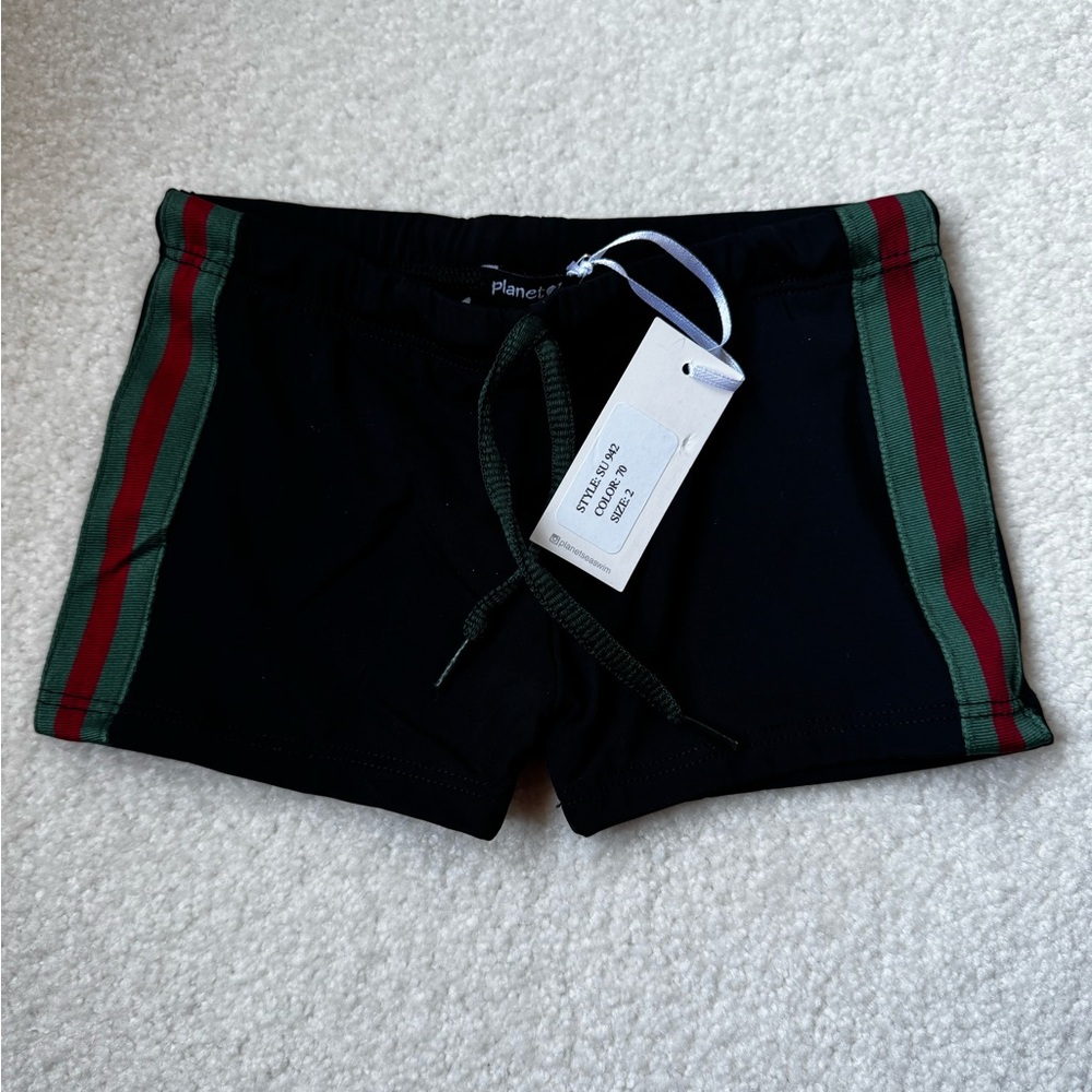 Sea Black Swimwear with Green Accents